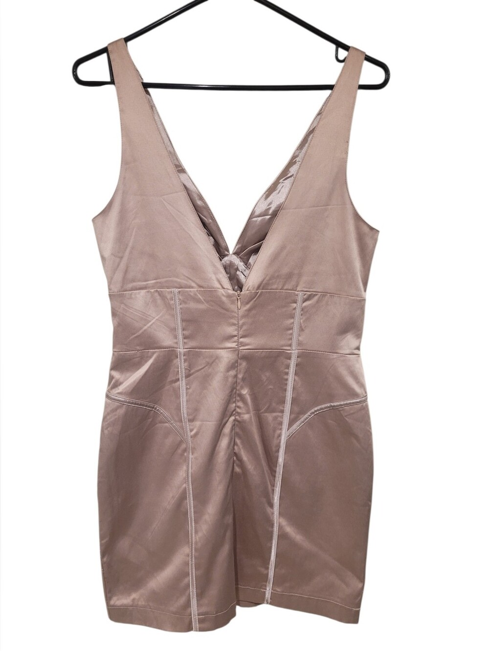 Costa Blanca Satin V-Neck Slip Dress in Nude Blush - Picture 3 of 4